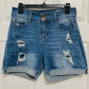 Blue Distressed Denim Shorts